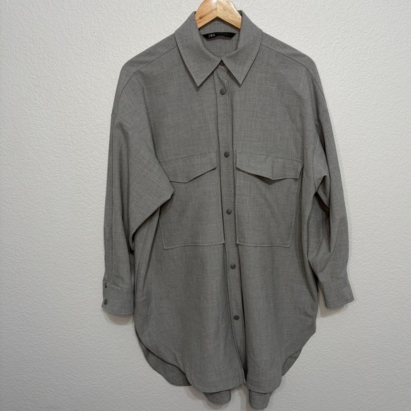 Zara Tops - Zara Womens Grey Oversized Snap Button Down Shirt Jacket Shacket Size Medium